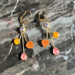 Elegant Gold and Orange Dangle Earrings